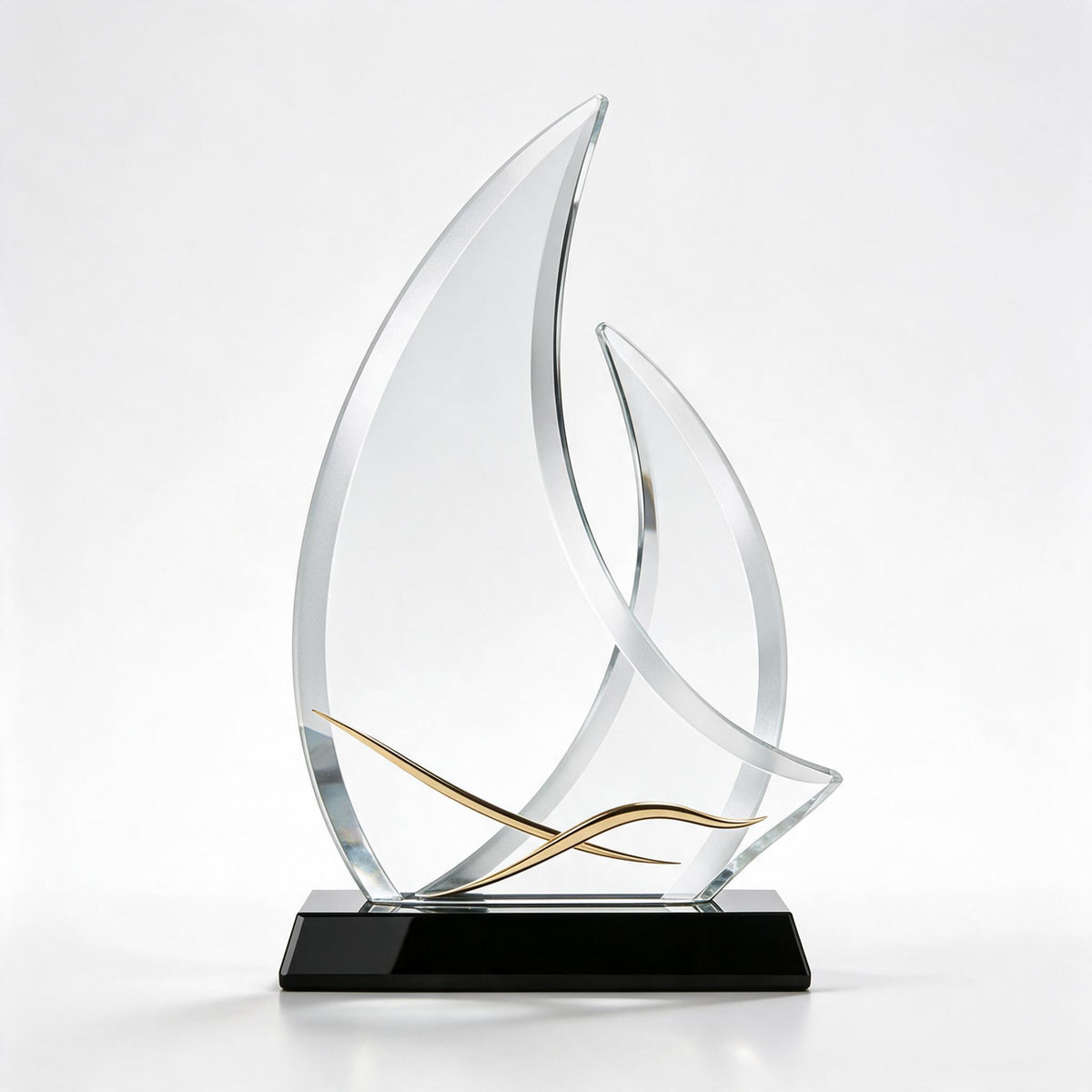 Crystal sailing award, laser engraved K9 optical crystal